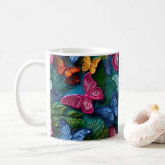3D-ogende geprinte heldere kleurrijke vlinders Koffiemok