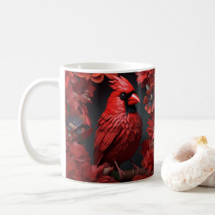 3D-ogende geprinte kardinaal rode vogel Koffiemok
