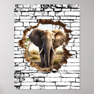 3D Olifant Muurbreek Kunst – Realistisch Safari (2 Poster
