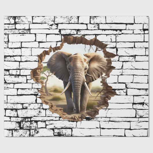 3D Olifant Muurbreuk Kunst – Realistisch Safari (2 Cadeaupapier (Vlak)