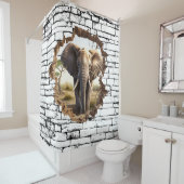 3D Olifant Muurbreuk Kunst – Realistisch Safari (2 Douchegordijn (In situ)