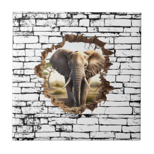 3D Olifant Muurbreuk Kunst – Realistisch Safari (2 Tegeltje