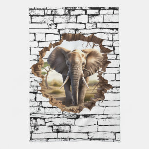 3D Olifant Muurbreuk Kunst – Realistisch Safari (2 Theedoek