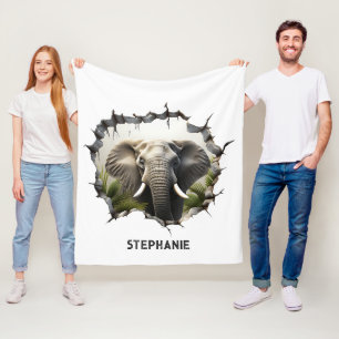 3D Olifant Muurbreuk Kunst – Realistische Safari Fleece Deken