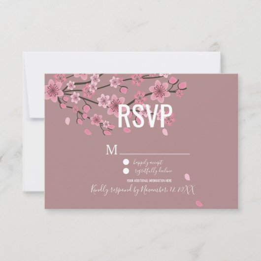 3D Ombre Petals Cherry Blossom Botany RSVP Kaart (Voorkant)