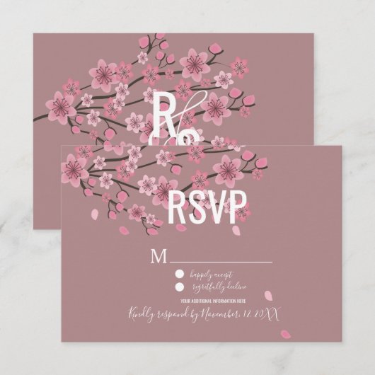 3D Ombre Petals Cherry Blossom Botany RSVP Kaart (Voorkant / Achterkant)