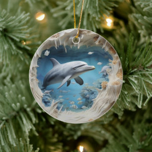 3D Onderwater Dolfijn Kerstmis Keramisch Ornament