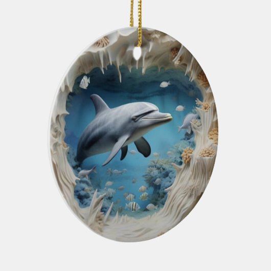 3D Onderwater Dolfijn Kerstmis Keramisch Ornament (Rechts)