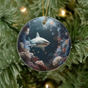 3D Onderwater Haai Kerstmis Keramisch Ornament