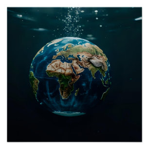 3D Onderwater Wereldbol Art – Onderwater Aarde Perfect Poster
