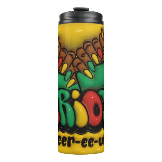 3D Opgeblazen Effect PERIODT! Omarm Afro-Amerikaan Thermosbeker (Voorkant)