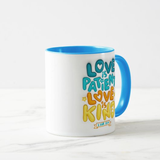 3D opgeblazen liefde is geduldig, liefde is vriend Mok (Voorkant rechts)