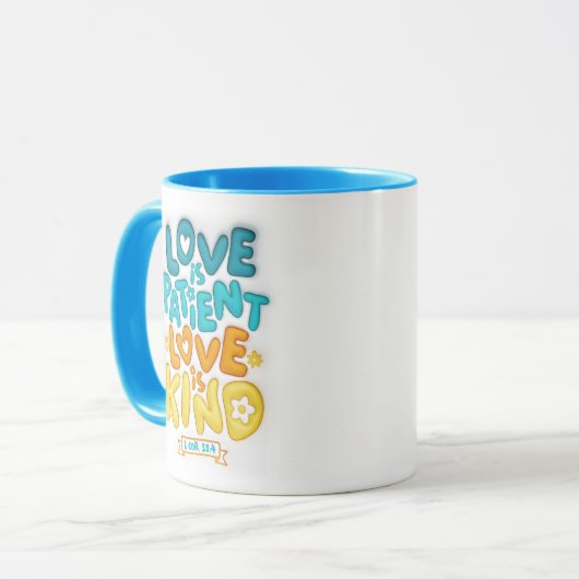 3D opgeblazen liefde is geduldig, liefde is vriend Mok (Voorkant links)