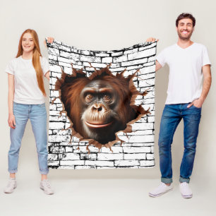 3D Orang-oetan Wandbreek Kunst – Realistisch Safar Fleece Deken