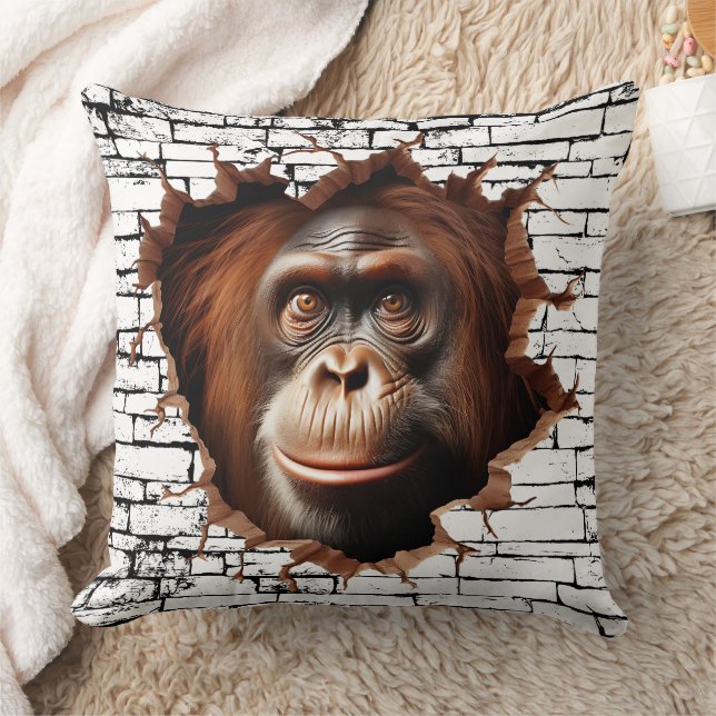 3D Orangutan Wall Break Art – Realistic Safari Kussen (Deken)