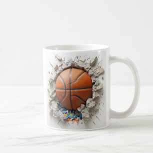 3D Oranje basketbal verschijnen door de muur Koffiemok