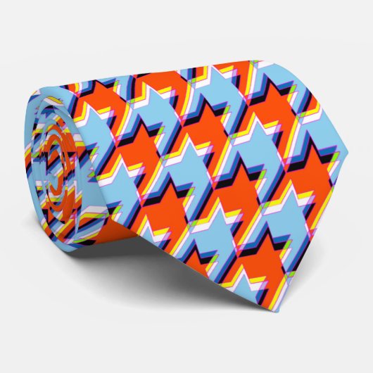 3D oranje blauwe houndstooth glitch stropdas (Opgerold)