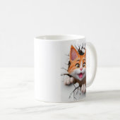 3D Oranje en witte Tabby Cat breekt door de muur Koffiemok (Voorkant rechts)
