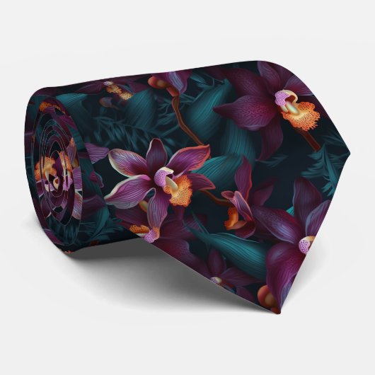 3D-orchidee in levendige kleuren Stropdas (Opgerold)