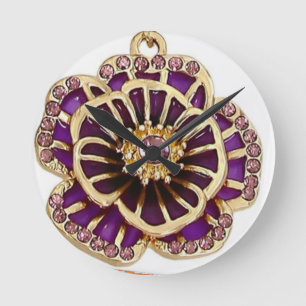 3D Paarse Bloemen Strass Tijdloze Elegantie Ronde Klok