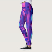 "3D Paarse & Blue Geo Leggings: Futuristisch desig Leggings (Links)