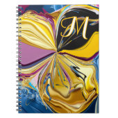3D Paarse Gouden Bloem Monogram Vloeibaar Abstract Notitieboek (Voorkant)