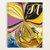 3D Paarse Gouden Bloem Monogram Vloeibaar Abstract Planner (Voorkant)