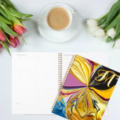 3D Paarse Gouden Bloem Monogram Vloeibaar Abstract Planner