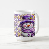3D Paarse Kerstsneeuwman Koffiemok (Voorkant rechts)