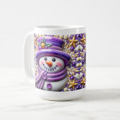 3D Paarse Kerstsneeuwman Koffiemok (Voorkant links)