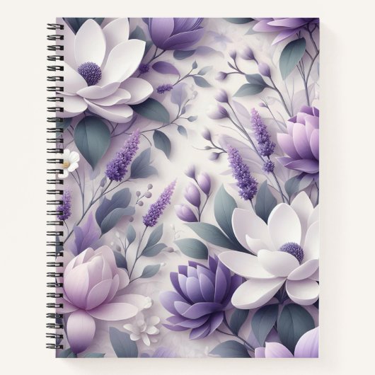 3D Paarse Wisteria Floral Pattern Spiral Notitiebo Notitieboek (Voorkant)