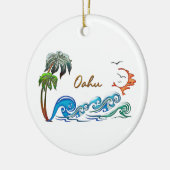 3d palmen, golven en zonnebaden OAHU Keramisch Ornament (Links)