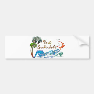 3d-palmen, golven en zonneschijn voor LAUDERDALE Bumpersticker