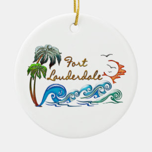 3d-palmen, golven en zonneschijn voor LAUDERDALE Keramisch Ornament