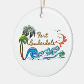 3d-palmen, golven en zonneschijn voor LAUDERDALE Keramisch Ornament (Links)