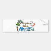 3d palmen, golven en zonsondergang DAYTONA BEACH Bumpersticker (Voorkant)