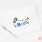 3D Palmen, Golven & Zonsondergang FLORIDA Ronde Sticker (Envelop)