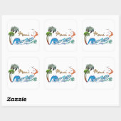 3d Palmen, Golven & Zonsondergang MAUI Vierkante Sticker (Vel)