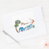 3d Palmen, Golven & Zonsondergang MAUI Vierkante Sticker (Envelop)