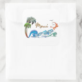 3d Palmen, Golven & Zonsondergang MAUI Vierkante Sticker (Tas)