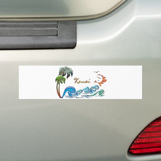 3d Palms, Waves & Sunset KAUAI Bumpersticker (Op auto)