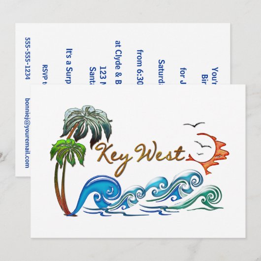 3D PALMS WAVES SUNSET KEY WEST. KAART (Voorkant / Achterkant)