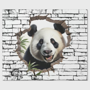 3D Panda Muurbreuk Kunst – Realistische Safari Cadeaupapier