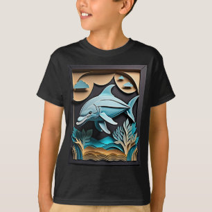 3D Paper Art Dolfijn Design T-shirt