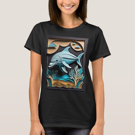 3D Paper Art Dolfijn Design T-shirt (Voorkant)