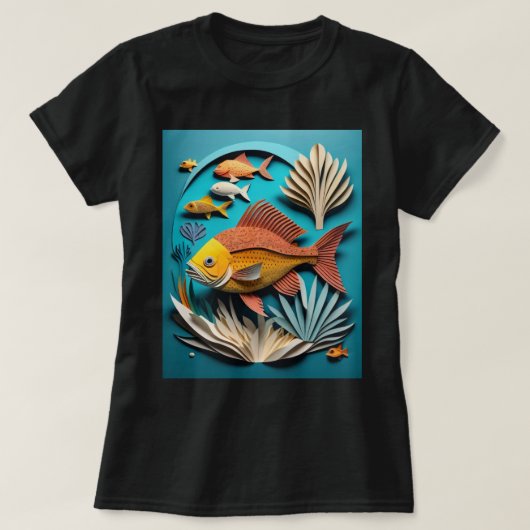 3D Paper Art Fish Design T-shirt (Design voorkant)