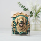 3D Paper Art Golden Retriever Design T-shirt Briefkaart (Staand voorkant)