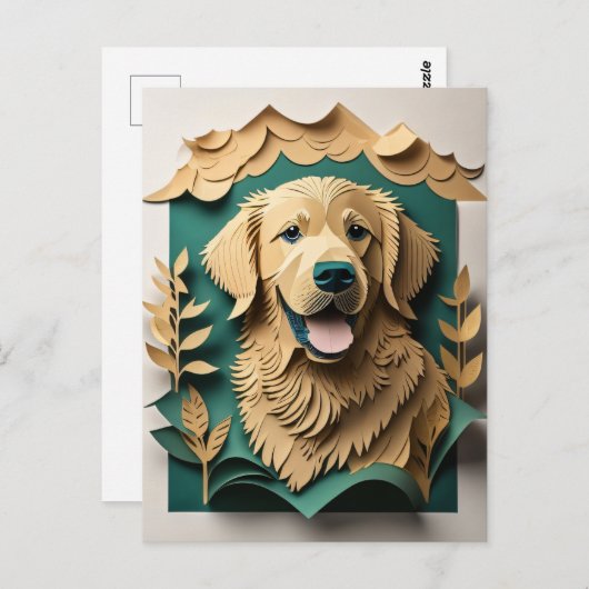 3D Paper Art Golden Retriever Design T-shirt Briefkaart (Voorkant / Achterkant)