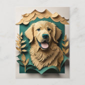 3D Paper Art Golden Retriever Design T-shirt Briefkaart (Voorkant)