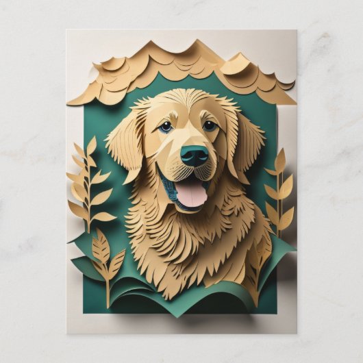 3D Paper Art Golden Retriever Design T-shirt Briefkaart (Voorkant)